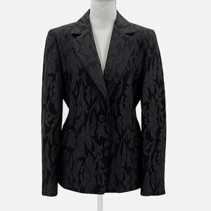 Max Mara One Button Blazer With Shoulder Pads in Black & Grey - Size 10